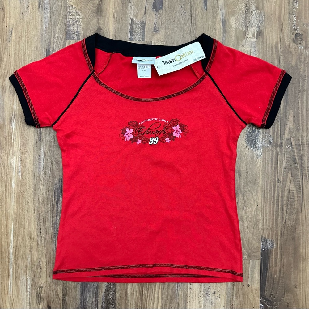 VTG Y2K 2000s NWT Edwards 99 NASCAR Racing Red & Black Baby Tee